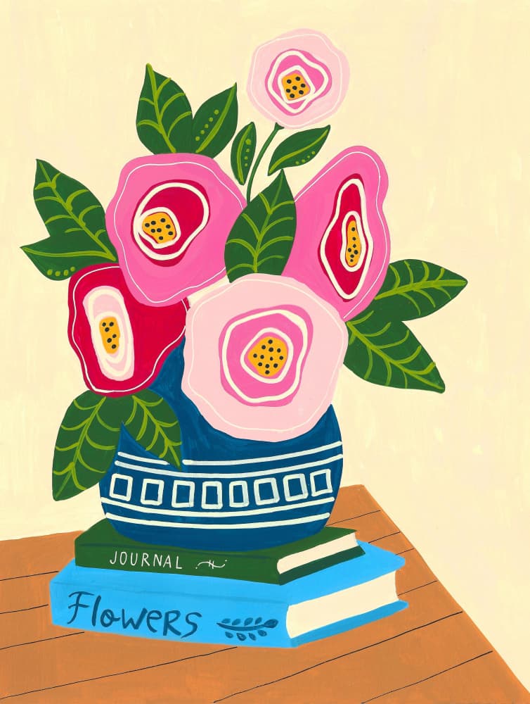Colorful Flowers and Books by Sara Coulter — canvas wall art