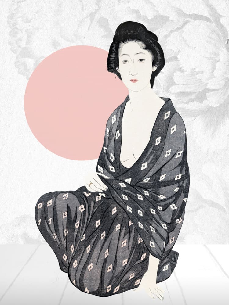 Elegant Japanese Kimono by Marja van den Hurk — canvas wall art