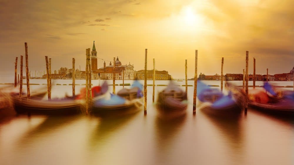 Venice Gondolas Golden Hour by Miary Andria — canvas wall art
