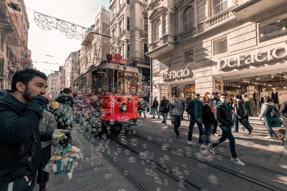 Historic Tram Street Bubbles by wuyi — canvas wall art