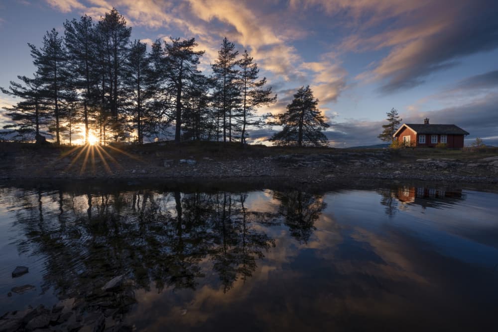 Lakeside Cabin Sunset by Nina Pauli — canvas wall art