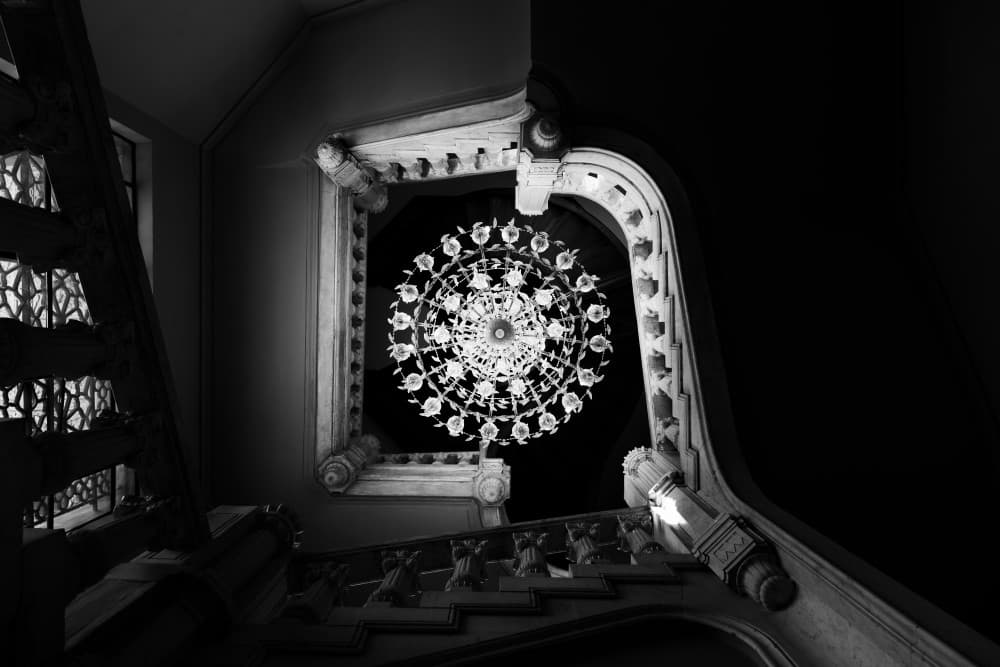 Dramatic Spiral Chandelier by Alaa Nour — canvas wall art