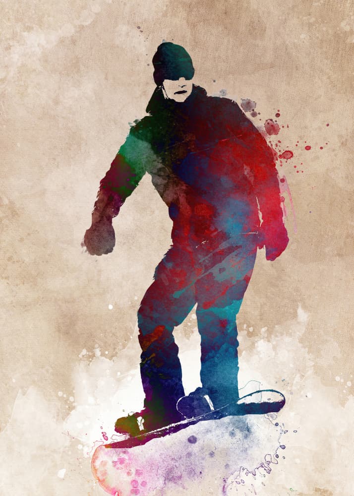 Colorful Snowboarding Action by Justyna Jaszke — canvas wall art