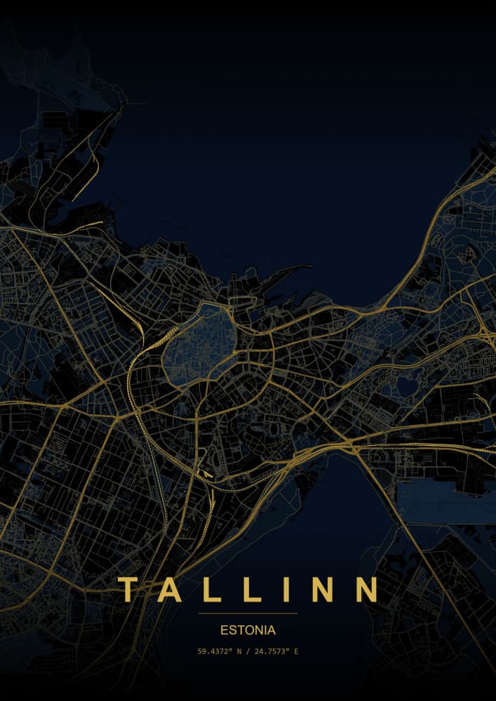 Tallinn Golden City Map by HUGO — canvas wall art