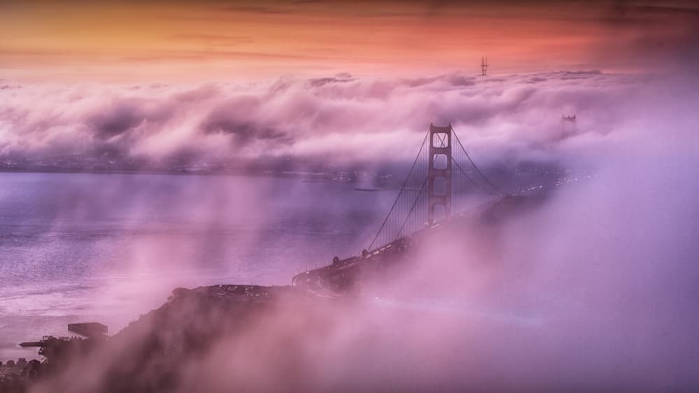 Golden Gate Fog Glow by Jinghua Li — canvas wall art