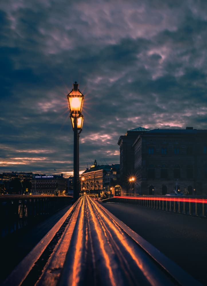 Night Bridge Light Trails by Stephanie Kleimann — canvas wall art