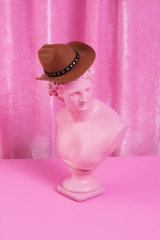 Pink Bust Cowboy Hat by Julia Ramiro — canvas wall art