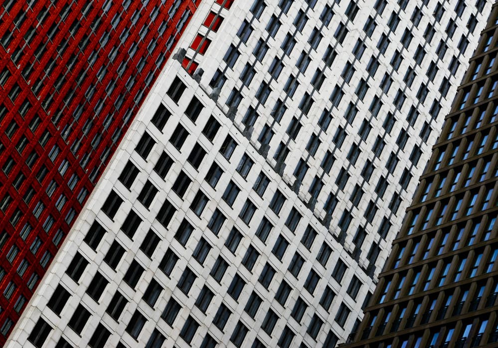 Diagonal Building Facades by Marc Huybrighs — canvas wall art