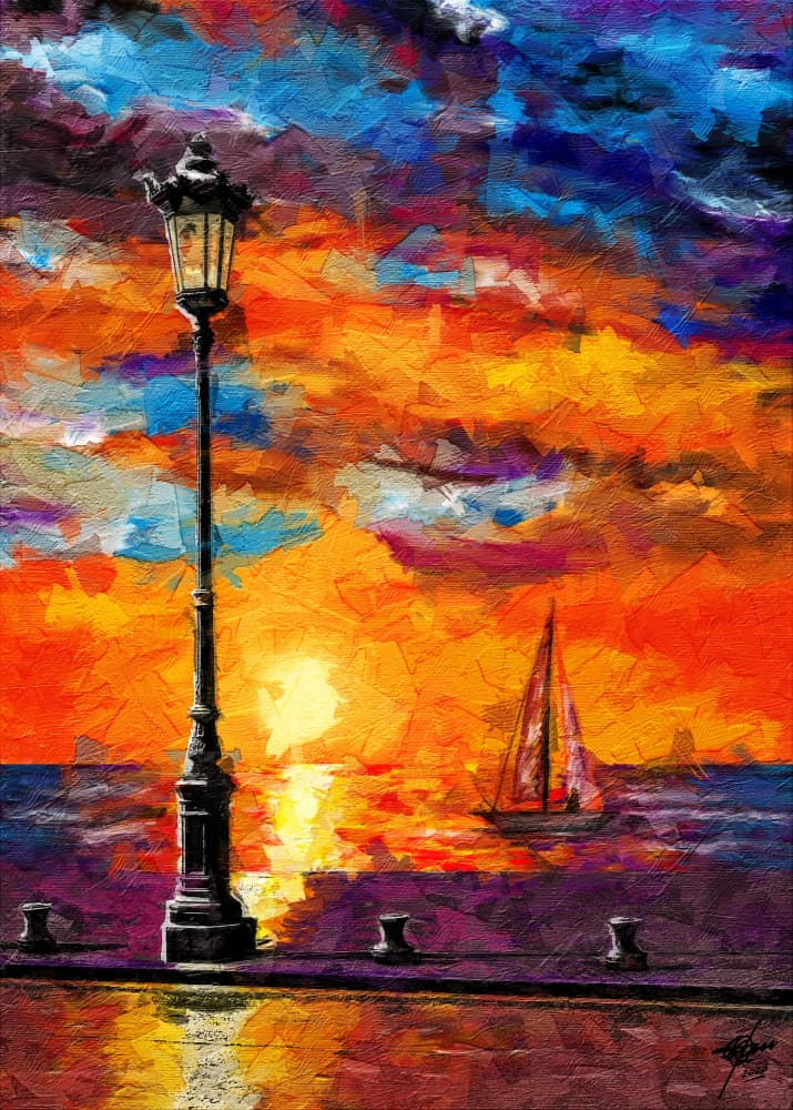 Vibrant Sunset Sailboat by Osvaldo Russo — canvas wall art