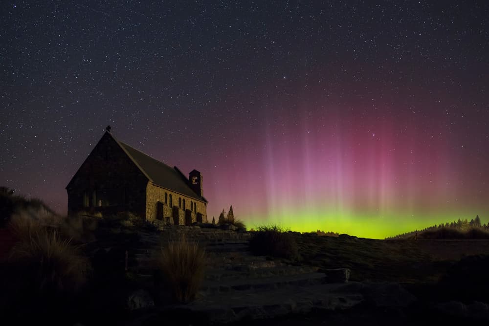 Vibrant Aurora Church Night by Renee Doyle — canvas wall art