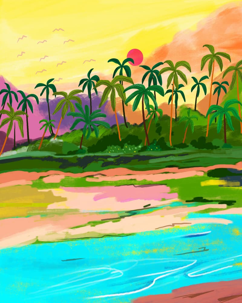 Vibrant Tropical Sunset by Uma Gokhale — canvas wall art