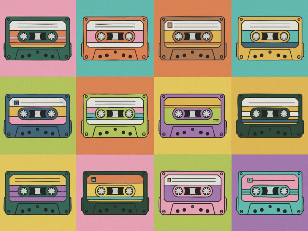 Retro Cassette Tapes Grid by Andreas Magnusson — canvas wall art