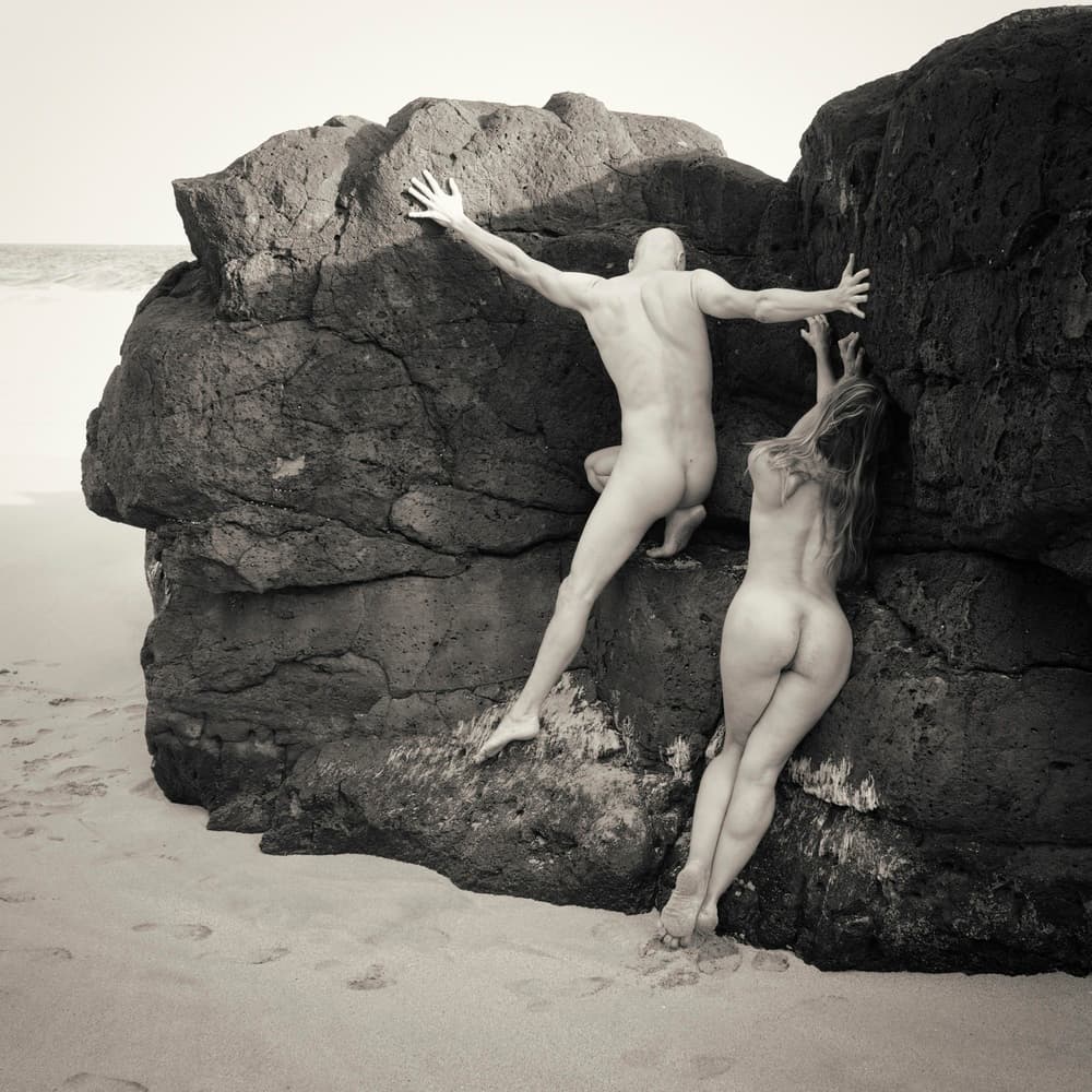 Nude Figures Beach Rocks by Mel Brackstone — canvas wall art