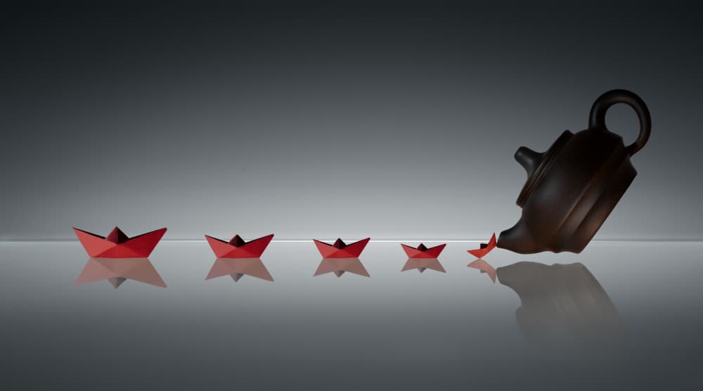 Red Paper Boat Journey by Nadav Jonas — canvas wall art