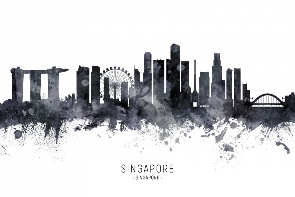 Singapore Skyline Watercolor by Michael Tompsett — canvas wall art