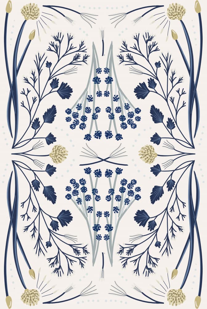 Folk Mirrored - Blue and Beige by Anis Illustration — canvas wall art