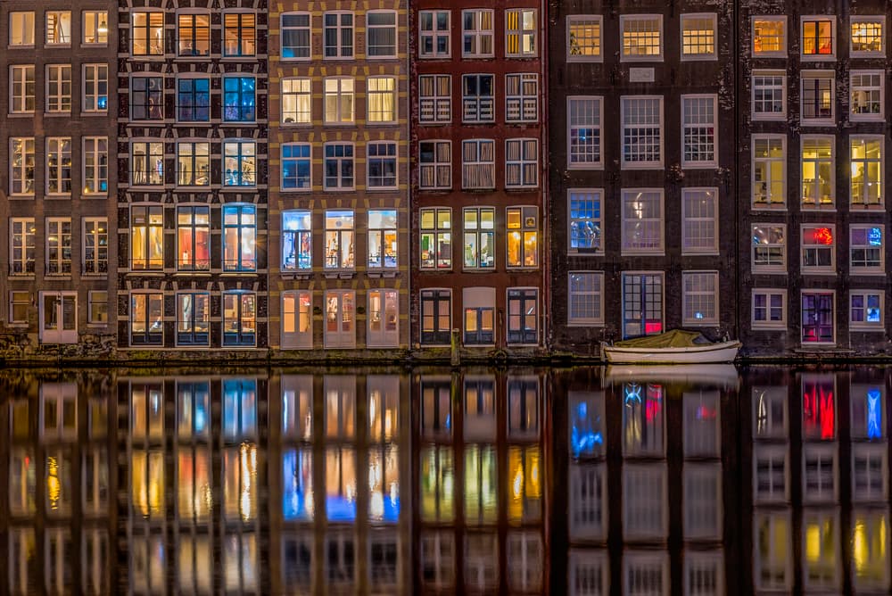 Colorful Canal Night Reflections by Peter Bijsterveld — canvas wall art