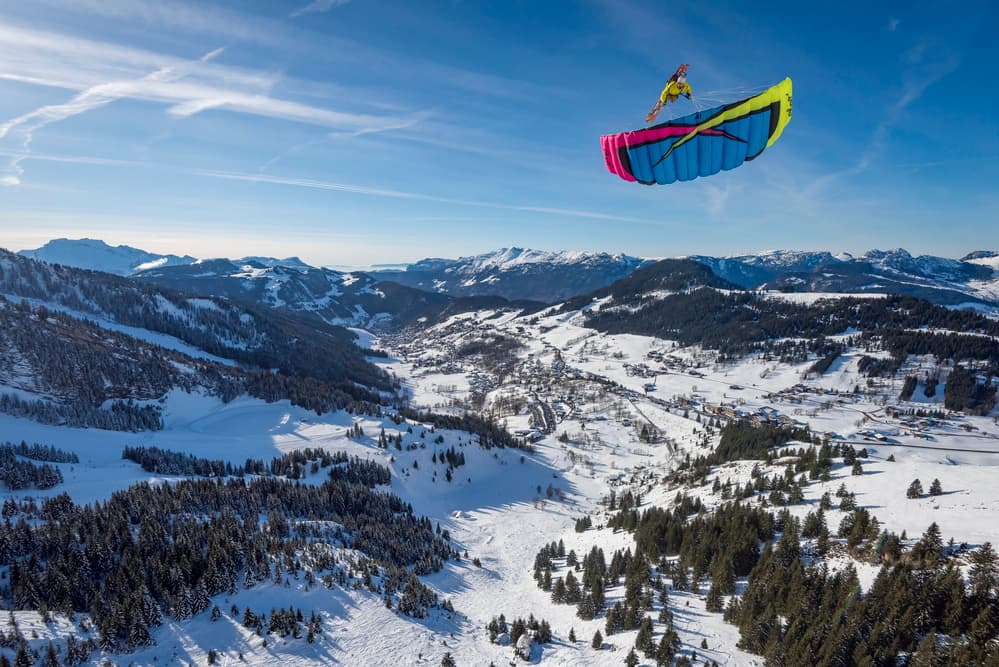 Winter Mountain Paragliding by Tristan Shu — canvas wall art