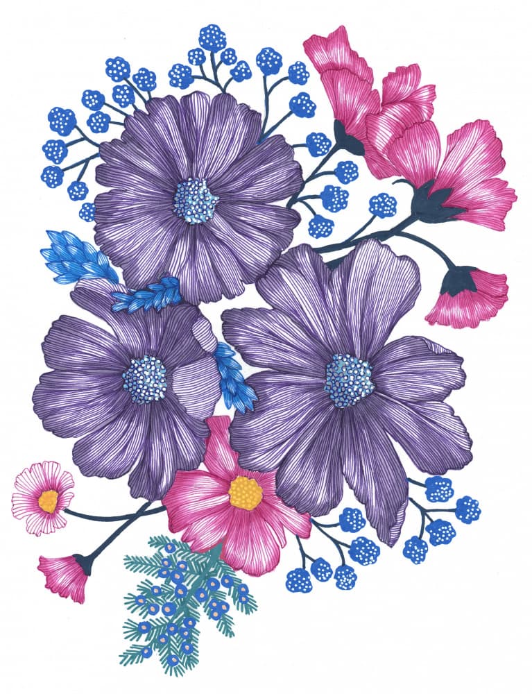 Pink and Purple Florals by Katie O'Shea — canvas wall art