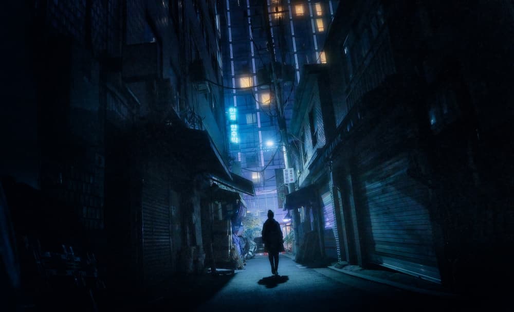 Neon Alley Solitude by Javier de la Torre — canvas wall art