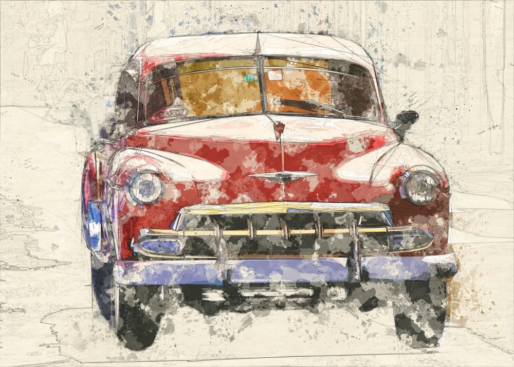 Red Vintage Car by Lembayung senja studio [Vintage Poster] — canvas wall art