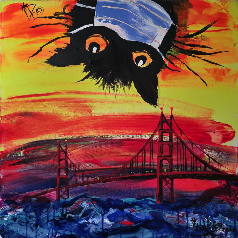 Masked Cat San Francisco Sunset by Kanat Ibragimov — canvas wall art