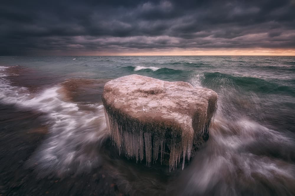 Frozen Coastal Rock by Ben.C.L — canvas wall art