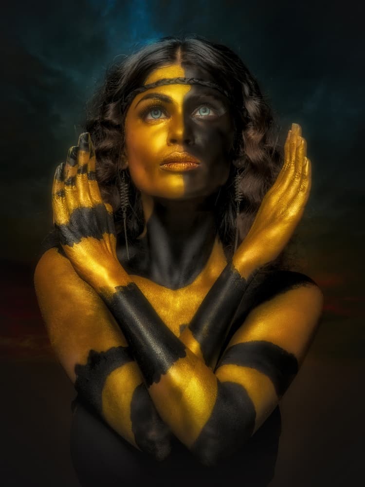 Golden Gaze Woman by PARTHA BHATTACHARYYA — canvas wall art
