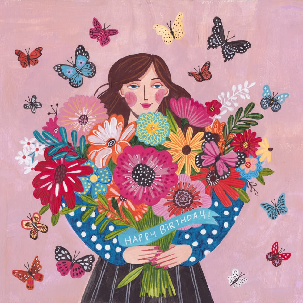 Woman with flower bouquet by Caroline Bonne Müller — canvas wall art