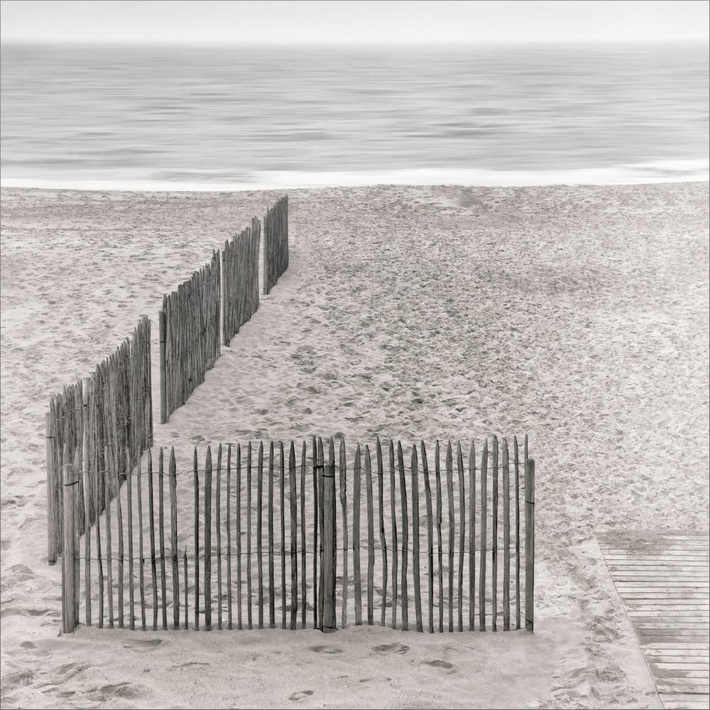 Monochrome Beach Fence by Gilbert Claes — canvas wall art