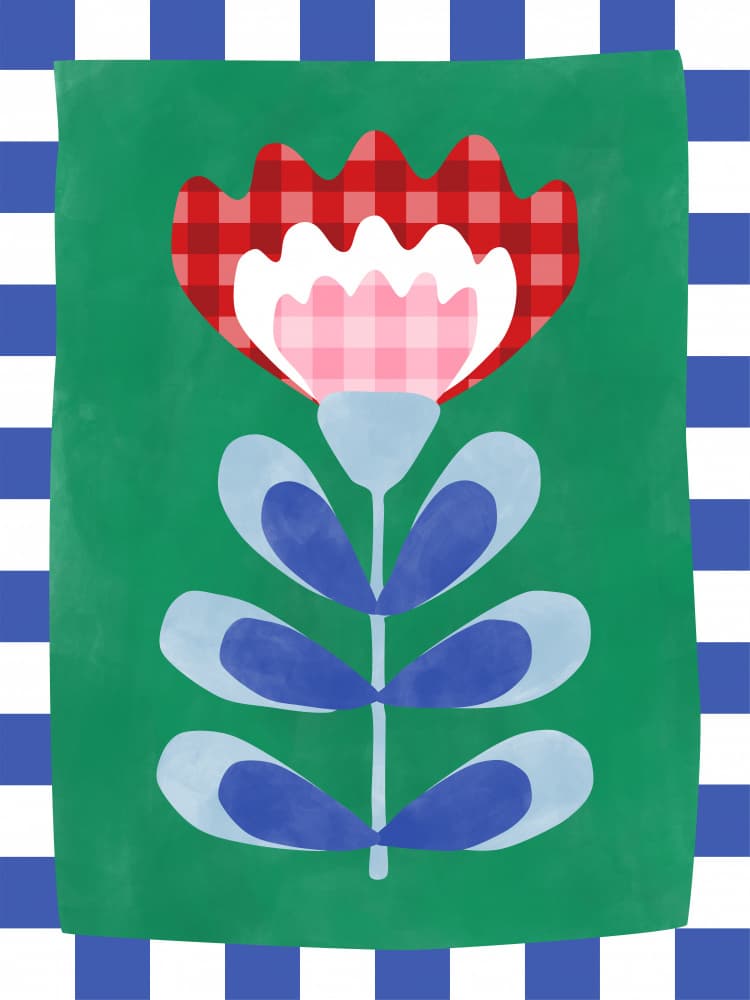 Gingham Folk Flower by Elena Ristova — canvas wall art