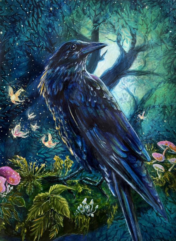 Enchanted Forest Raven by Renee Machan Cottagecore Artist — canvas wall art