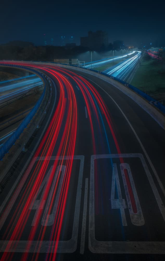 Night Highway Light Streams by Carlos Hernandez Martinez — canvas wall art