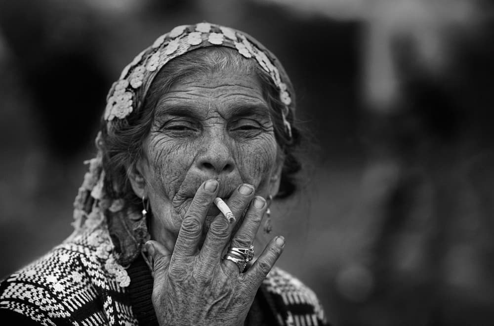 Old Woman Smoking Portrait by nebula — canvas wall art