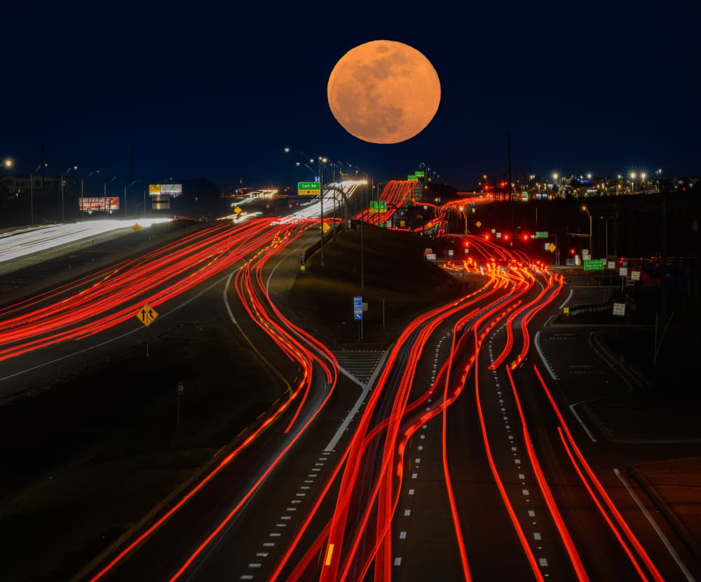 Moonlit Highway Trails by Mike He — canvas wall art