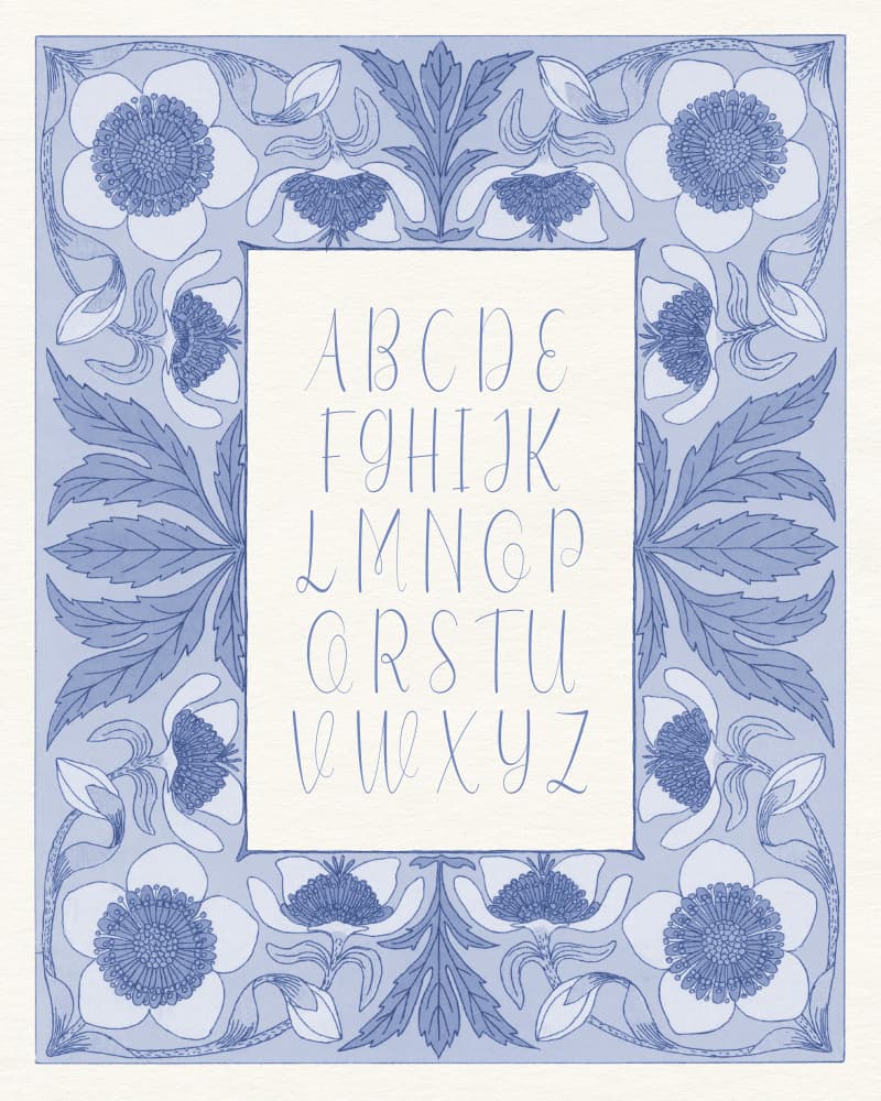 Blue Floral Alphabet by Wild Violets — canvas wall art