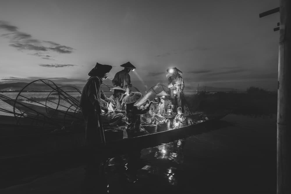 Asian Fishermen At Night by ADIREK M — canvas wall art
