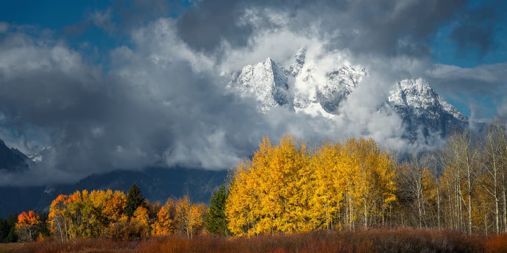 Golden Fall Mountains by Mei Xu — canvas wall art
