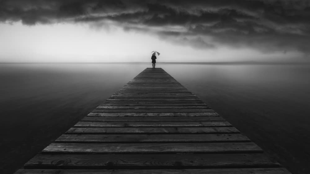 Moody Pier Solitude by Thomas de Franzoni — canvas wall art