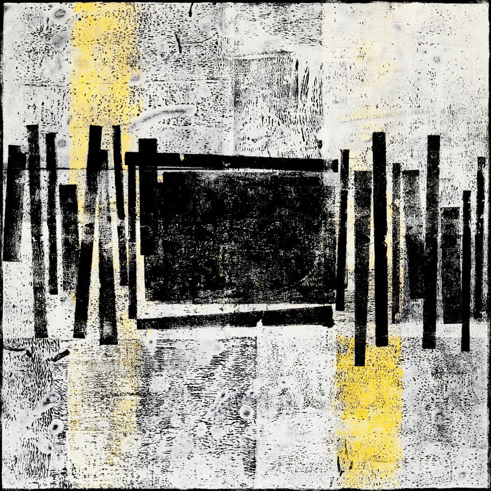 Black Blocks Yellow Stripes by Petr Strnad — canvas wall art