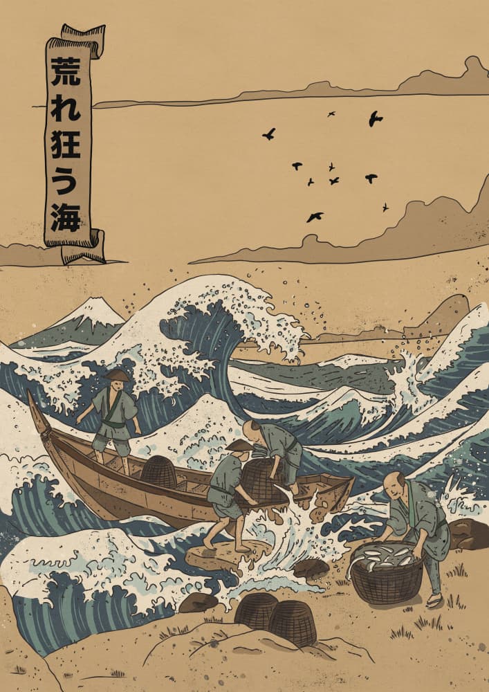 Great Wave Fishermen by Nicholas — canvas wall art