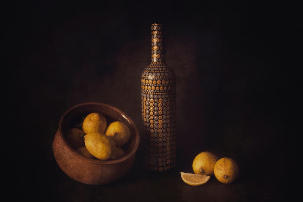 Dramatic Citrus Still Life by Cicek Kiral — canvas wall art