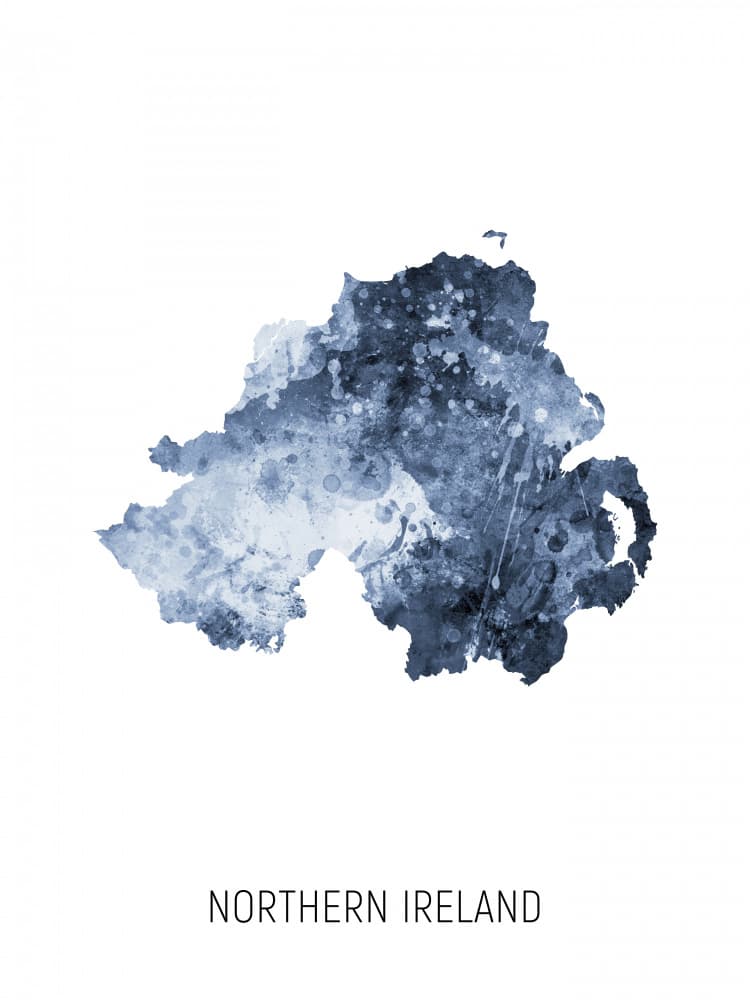 Northern Ireland Watercolor Map by Michael Tompsett — canvas wall art