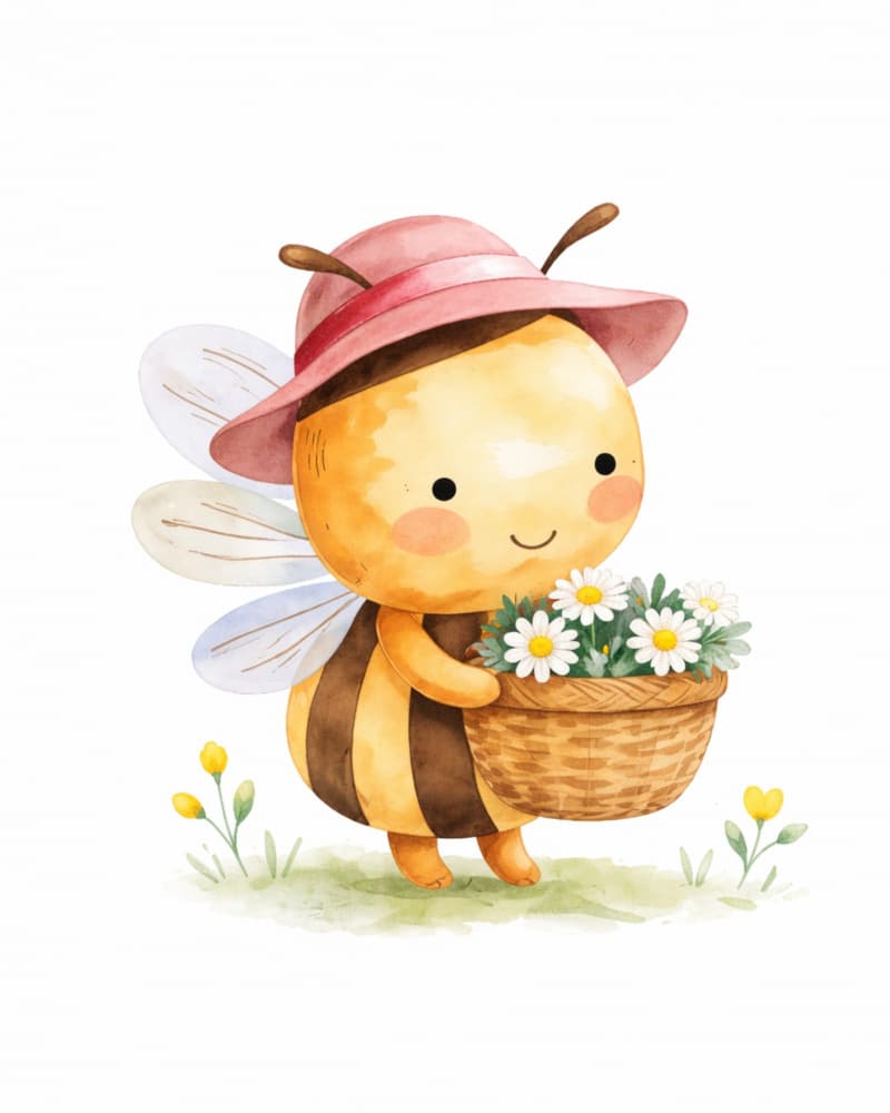 Cute Bee Daisy Basket by Anda Bieza — canvas wall art