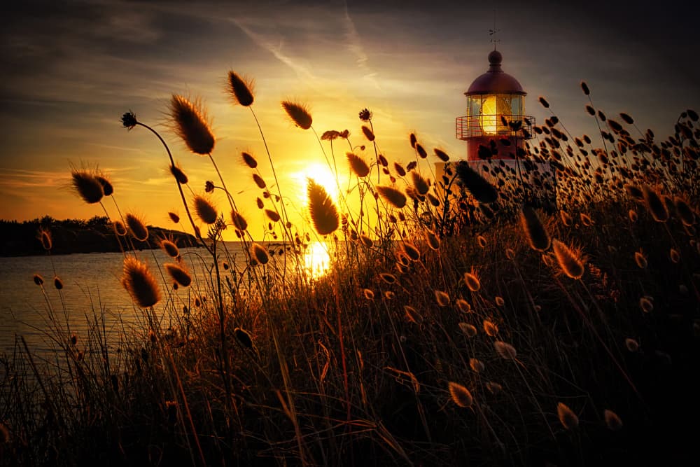 Golden Sunset Lighthouse by Roland Weber — canvas wall art
