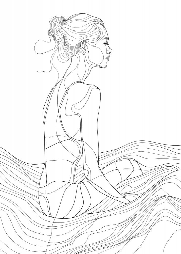 Serene Woman Flowing Lines by Justyna Jaszke — canvas wall art