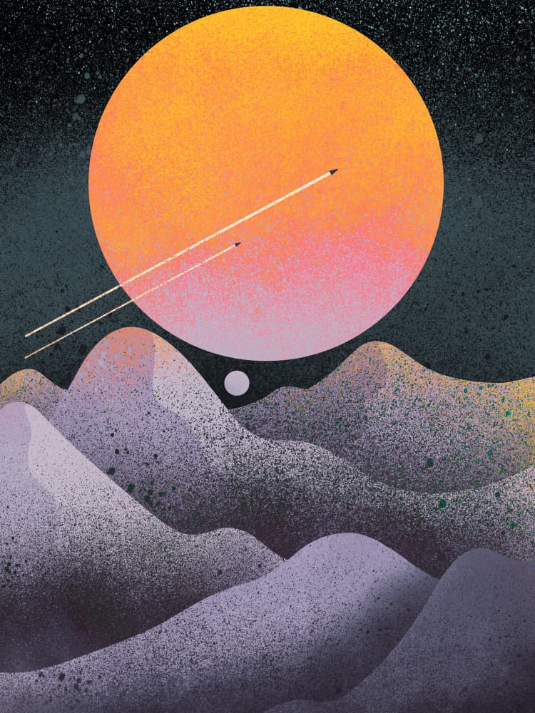 Orange Planet Voyage by Stephen Wade — canvas wall art