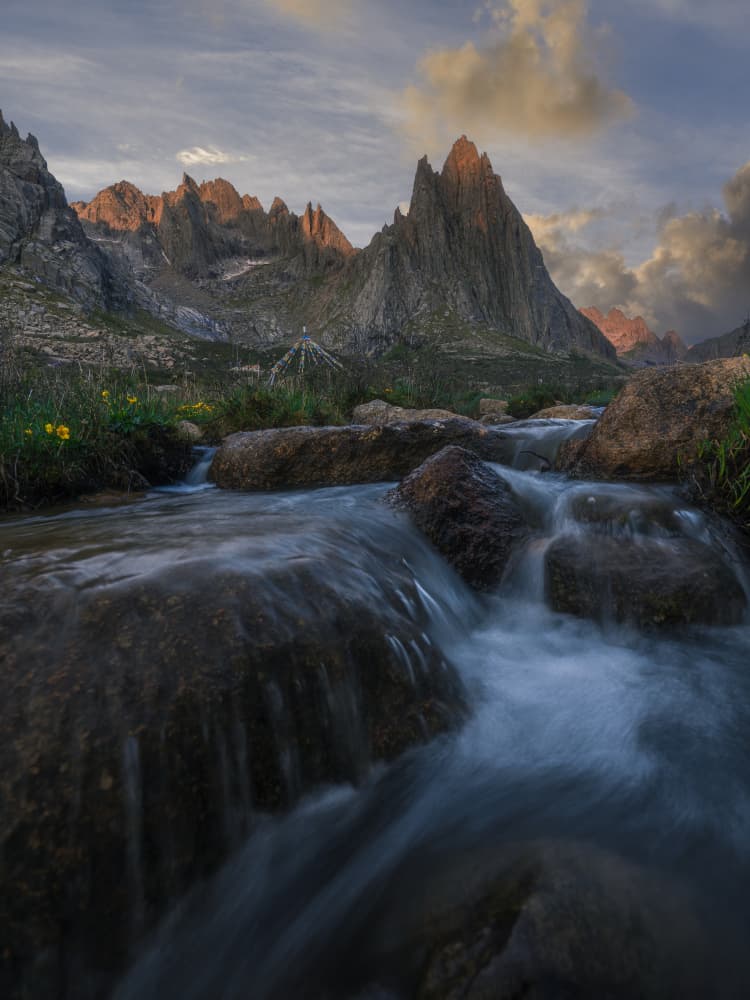 Golden Hour Mountain Stream by Cai ning — canvas wall art