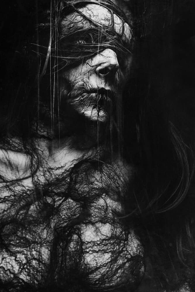 Eerie Veiled Figure by Bogdan Bouşcă — canvas wall art