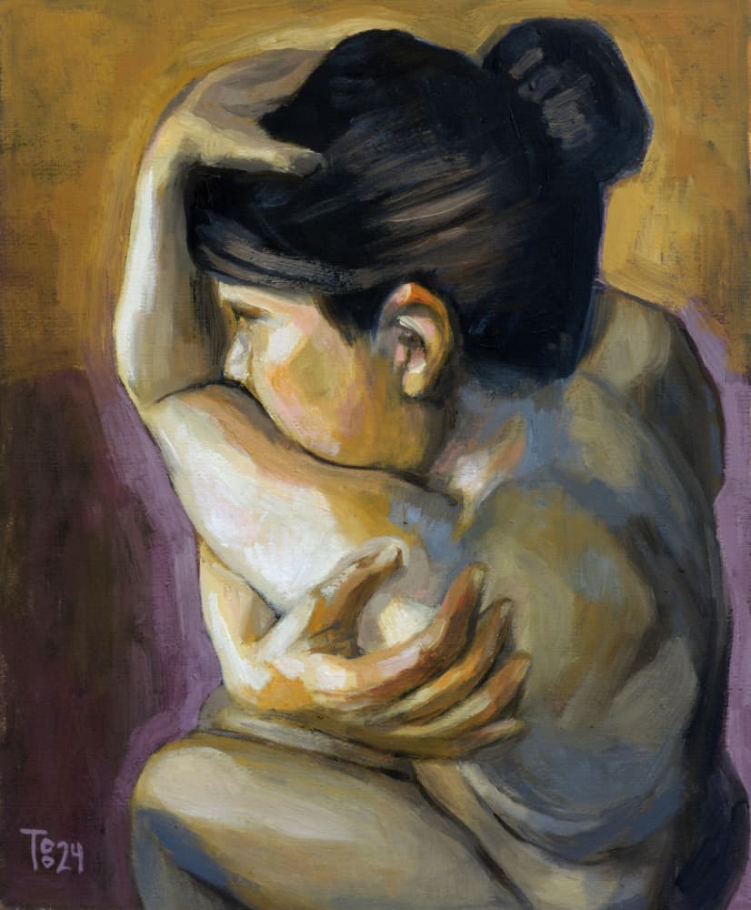 Sad Woman Embracing Herself by Tore Bahnson — canvas wall art